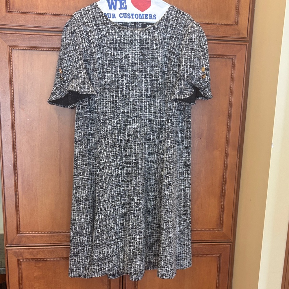 DKNY Monochrome Tweed Midi Dress